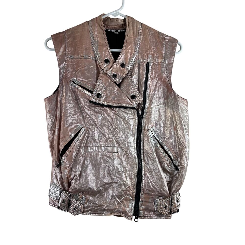 Rebecca Minkoff Metallic Moto Biker Vest Women’s XS Shimmer Pink Rose Gold READ